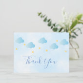 Schattige Gouden Sterren Blauwe Wolken Script Beda Bedankkaart (Staand voorkant)