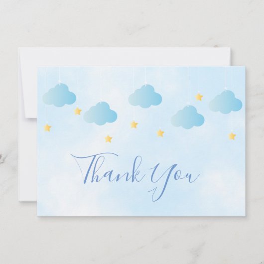 Schattige Gouden Sterren Blauwe Wolken Script Beda Bedankkaart (Voorkant)