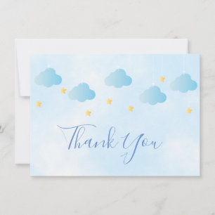 Schattige Gouden Sterren Blauwe Wolken Script Beda Bedankkaart