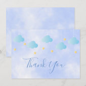 Schattige Gouden Sterren Blauwe Wolken Script Dank Bedankkaart (Voorkant / Achterkant)