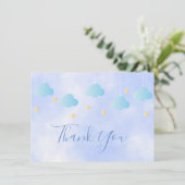 Schattige Gouden Sterren Blauwe Wolken Script Dank Bedankkaart (Staand voorkant)