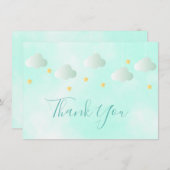 Schattige Gouden Sterren Groene Wolken Script Dank Bedankkaart (Voorkant / Achterkant)