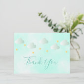 Schattige Gouden Sterren Groene Wolken Script Dank Bedankkaart (Staand voorkant)