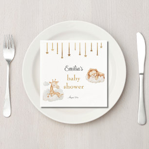 Schattige Gouden Sterrenhemel Slaande Giraffe Leeu Servet