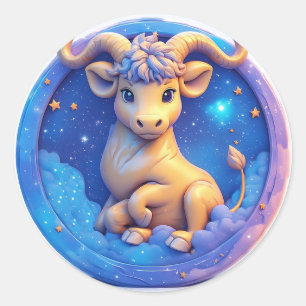 Schattige gouden stier in kosmische cirkel ronde sticker