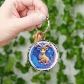 Schattige gouden stier in kosmische cirkel sleutelhanger (Hand)