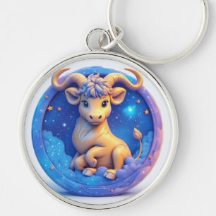 Schattige gouden stier in kosmische cirkel sleutelhanger