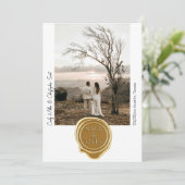 Schattige gouden waszegel foto minimalistische bew save the date (Staand voorkant)