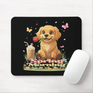 Schattige Goudharige Retriever Puppy Lente Ochtend Muismat