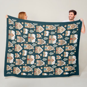 Schattige Goudkoek Huizen & Koekjes Blauwe Kerst Fleece Deken