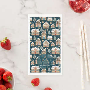 Schattige Goudkoek Huizen & Koekjes Blauwe Kerst Servet