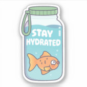 Schattige Goudvis In Waterfles Blijf Gehydrateerd Sticker (Voorkant)