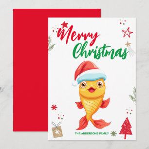 Schattige Goudvis Kerstvakantie Familie naam Feestdagenkaart