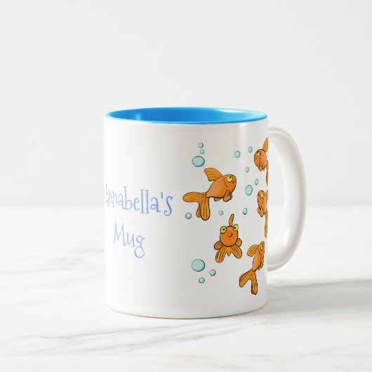 Schattige goudvis met een cartoon van bubbels. tweekleurige koffiemok (Voorkant rechts)