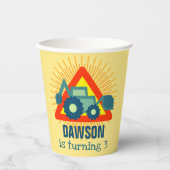 Schattige graafmachine gele jongens verjaardag 3 j papieren bekers (Voorkant)