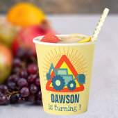 Schattige graafmachine gele jongens verjaardag 3 j papieren bekers