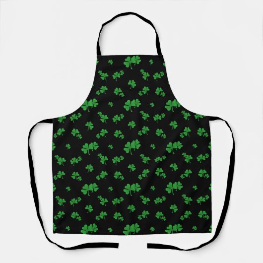 Schattige Gradient Green Shamrock Pattern Zwart Schort (Voorkant)