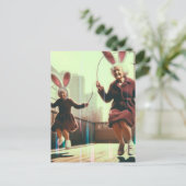 Schattige Granny Easter Bunnies Jumping Rope Glitc Briefkaart (Staand voorkant)