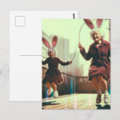 Schattige Granny Easter Bunnies Jumping Rope Glitc Briefkaart (Voorkant / Achterkant)