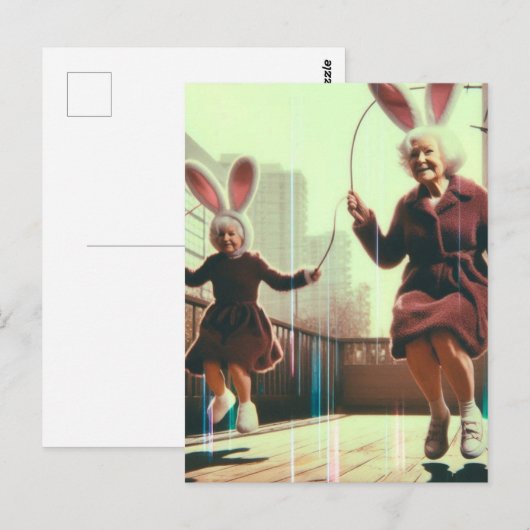Schattige Granny Easter Bunnies Jumping Rope Glitc Briefkaart (Voorkant / Achterkant)