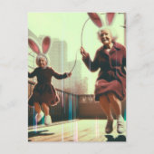 Schattige Granny Easter Bunnies Jumping Rope Glitc Briefkaart (Voorkant)