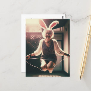 Schattige Granny Easter Bunny Jumping Rope Briefkaart