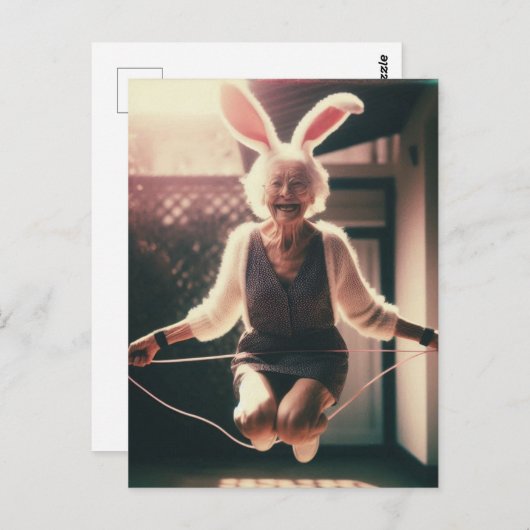 Schattige Granny Easter Bunny Jumping Rope Briefkaart (Voorkant / Achterkant)