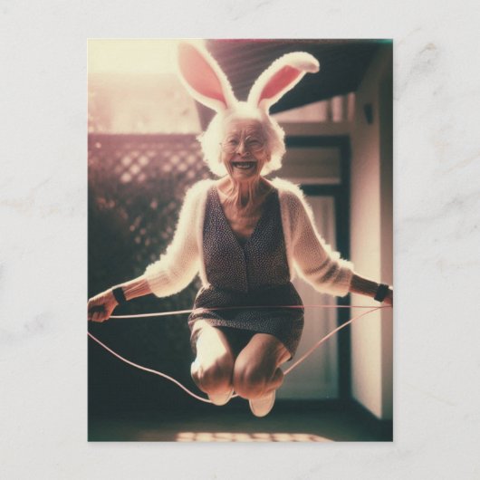 Schattige Granny Easter Bunny Jumping Rope Briefkaart (Voorkant)