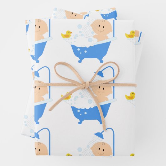 Schattige & Grappig Baby shower Bad Geel Duckie Inpakpapier Vel (In situ)