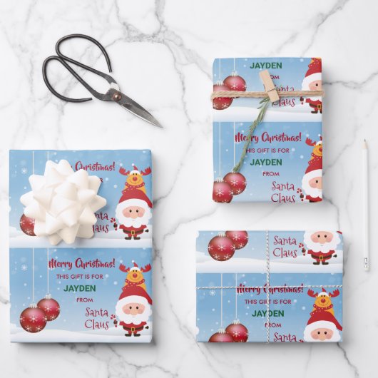 Schattige grappig cadeau van Santa Claus Rudolph v Inpakpapier Vel (Voorkant)