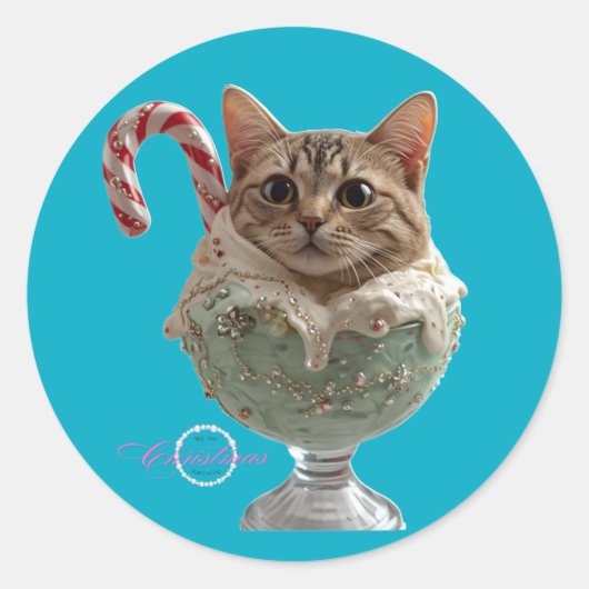 Schattige & Grappig Cat Ice Cream Holiday Sticker (Voorkant)