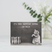 Schattige Grappig  Cat Verjaardag Bowling Briefkaart (Staand voorkant)