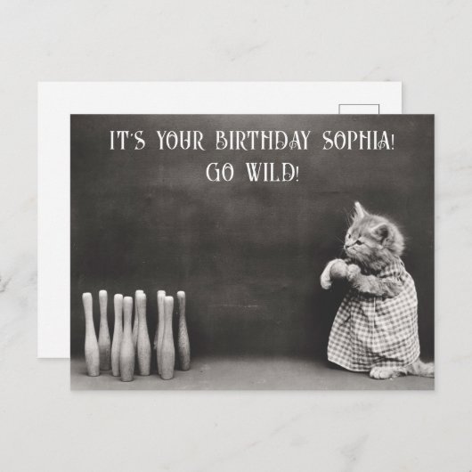 Schattige Grappig  Cat Verjaardag Bowling Briefkaart (Voorkant / Achterkant)