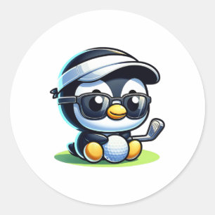 Schattige Grappig Cool Penguin Golf Sport Ronde Sticker