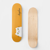 Schattige Grappig Eenvoudig Wit Kat Geel Monogram Persoonlijk Skateboard (Voorkant)