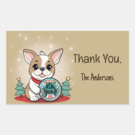 Schattige Grappig Frans Bulldog Gelukkig Nieuwjaar Rechthoekige Sticker
