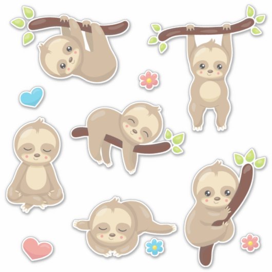 Schattige Grappig Gekke Sleepy Sloth Sticker (Voorkant)