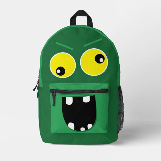 Schattige Grappig Groen Monster w / Naam Kinder Bedrukte Rugzak (Voorkant)