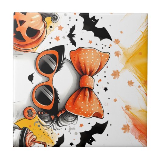 Schattige grappig Halloween spook Tegeltje (Voorkant)