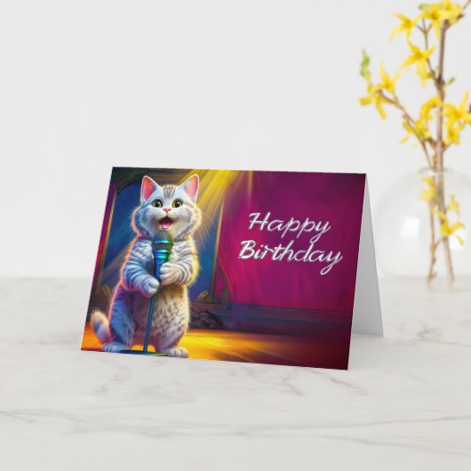 Schattige Grappig Happy Birthday Kitten Cat Kaart (Gele Bloem)