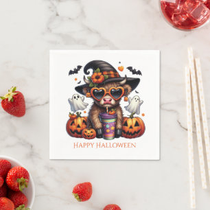 Schattige Grappig Hoogland Koe Halloween Party Servet