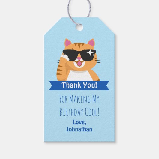 Schattige Grappig Kattenkind Verjaardag Dank U Cadeaulabel (Voorkant)