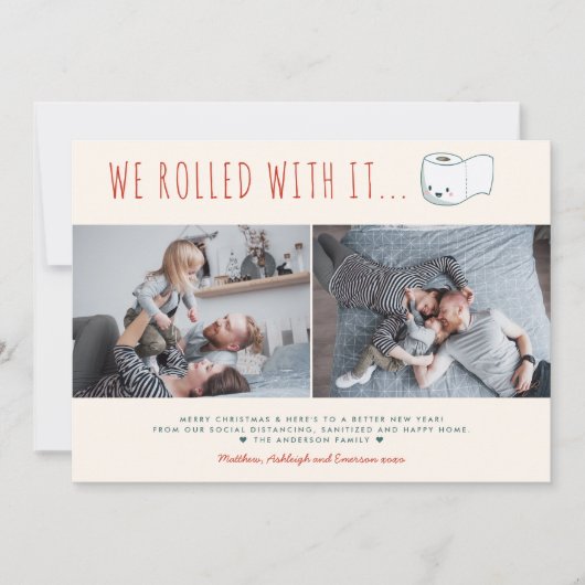 Schattige Grappig Kerstfeest We Rolled With It 2 F Feestdagenkaart (Voorkant)