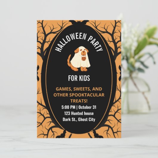 Schattige Grappig Kinder Halloween Party Zwart Sin Kaart (Staand voorkant)