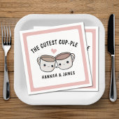 Schattige Grappig Koffiekopje Paar Bruiloft Jubile Servet