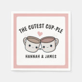 Schattige Grappig Koffiekopje Paar Bruiloft Jubile Servet (Voorkant)