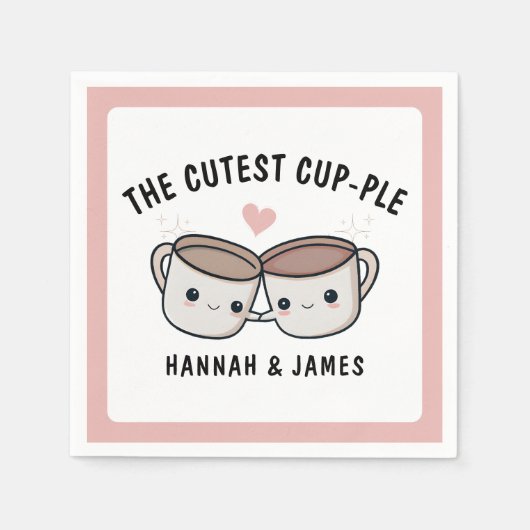 Schattige Grappig Koffiekopje Paar Bruiloft Jubile Servet (Voorkant)