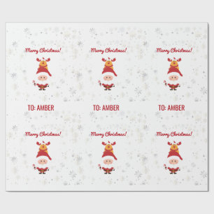 Schattige Grappig Modern Rudolph Santa Gepersonali Cadeaupapier