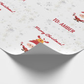 Schattige Grappig Modern Rudolph Santa Gepersonali Cadeaupapier (Hoek)