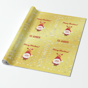 Schattige Grappig Modern Rudolph Santa Gepersonali Cadeaupapier